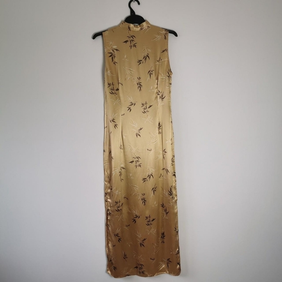 Vintage y2k dorothy perkins gold satin midi dress uk 12 side slits leaf print - Picture 5 of 8